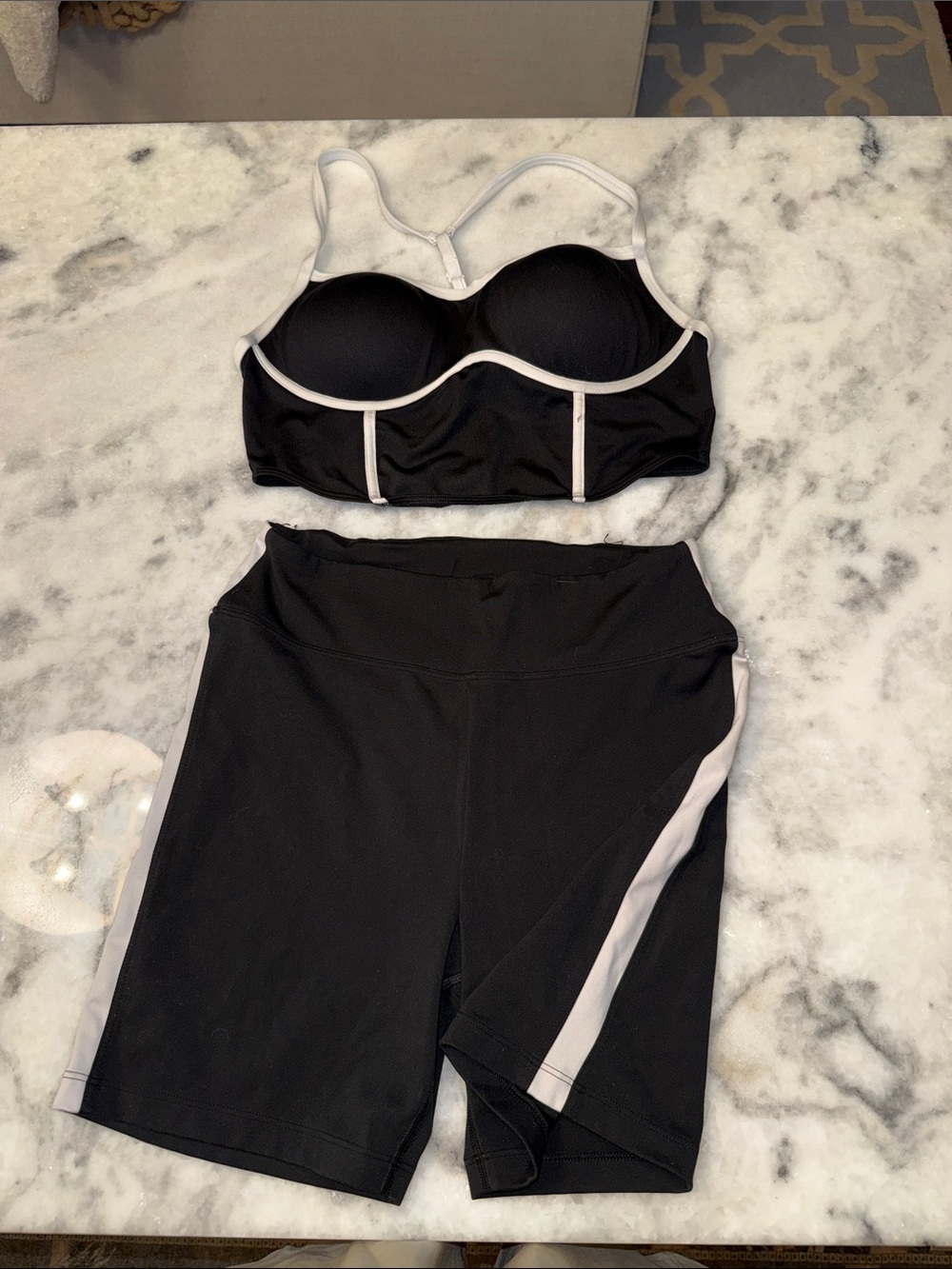 PINK Victoria Secret Black & White two piece workout set